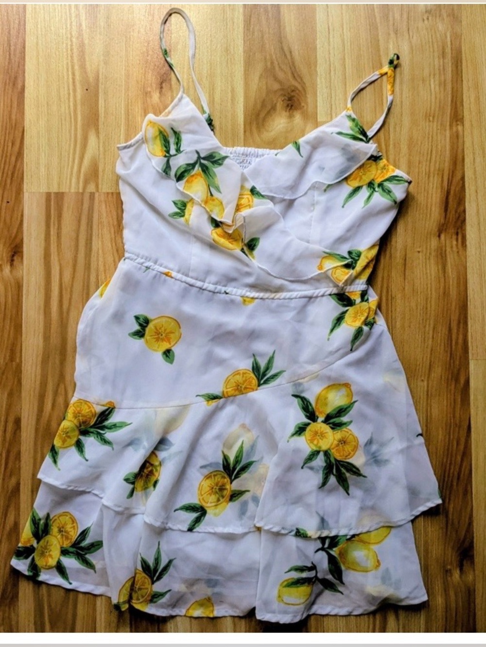 Japna Lemon Print Ruffle Mini Dress - Size Medium